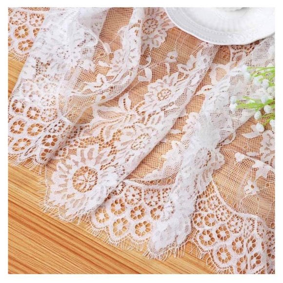White Lace Tablecloth 60x120” Overlay Vintage Boho Embroidered Linen New - Picture 3 of 3